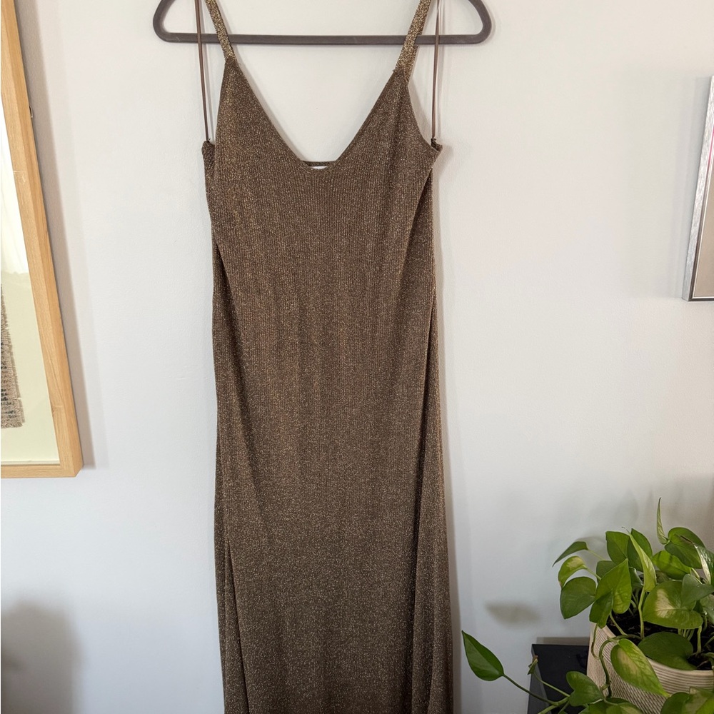 Zara Olive Shimmer Maxi Dress